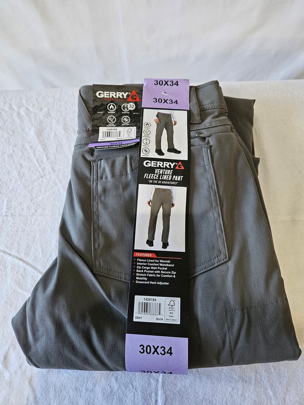 Gerry Fleece Lined Stretch Water Resistant Outdoor Pants Gray 30x34